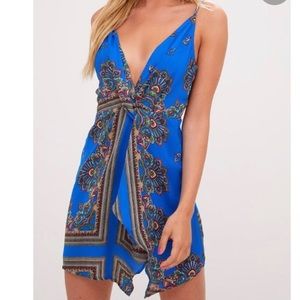 Cobalt strappy wrap front dress